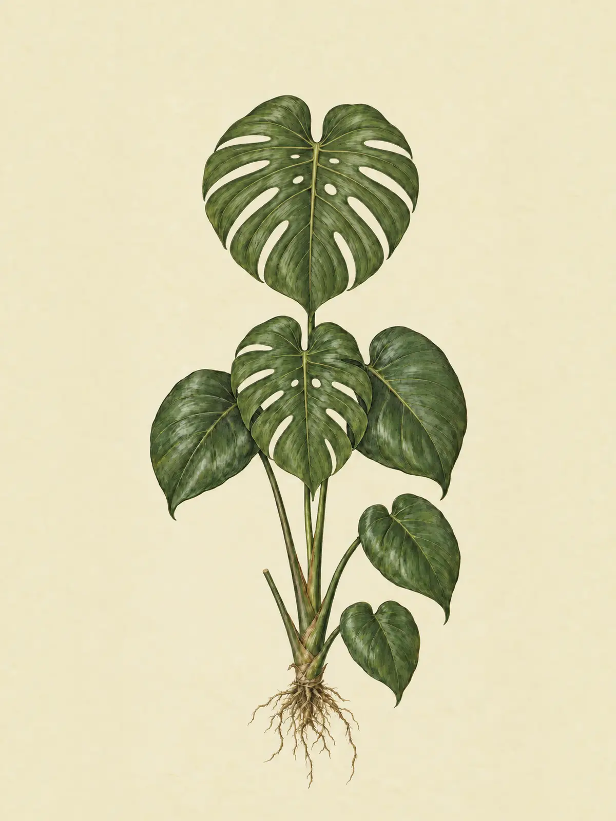 The example Monstera with a short cut stub where the yellow leaf was.